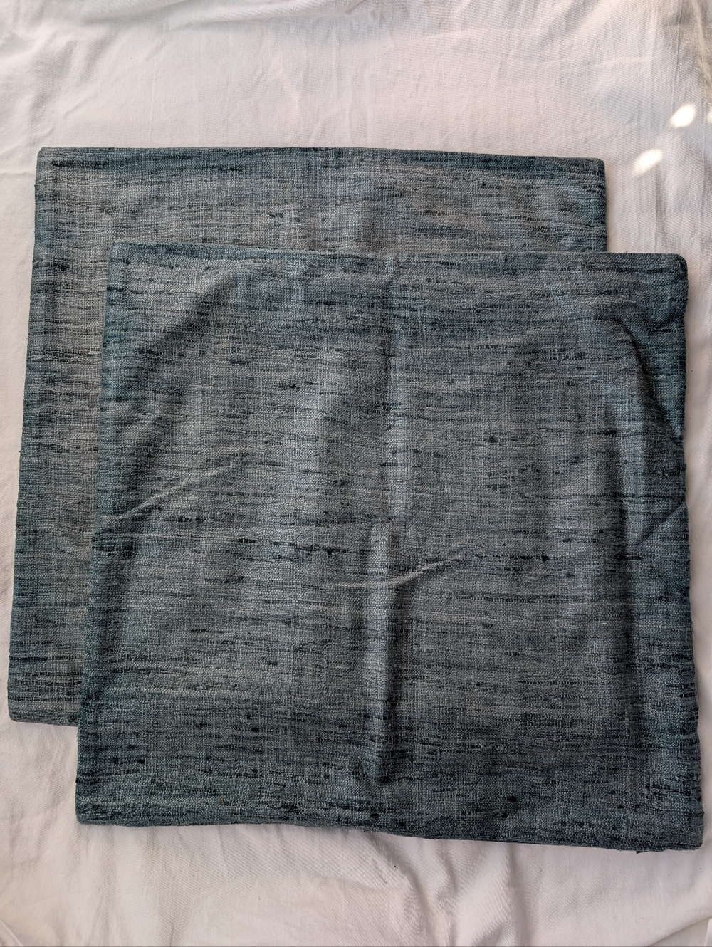 Crate&Barrel Trevino Silk Textured Green Pillow Covers Cotton Velour Back - 2